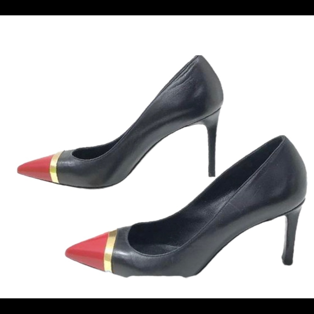 Saint Laurent Paris Bi-Color Black /Red Cap Toe Pointed Heels w/COA
